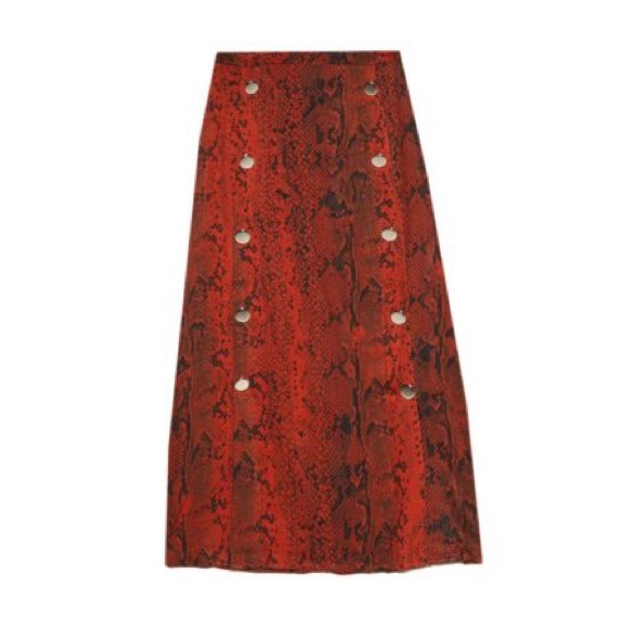 🆕 BNWT Red Button Up Snake Print Skirt - Picture 4 of 6